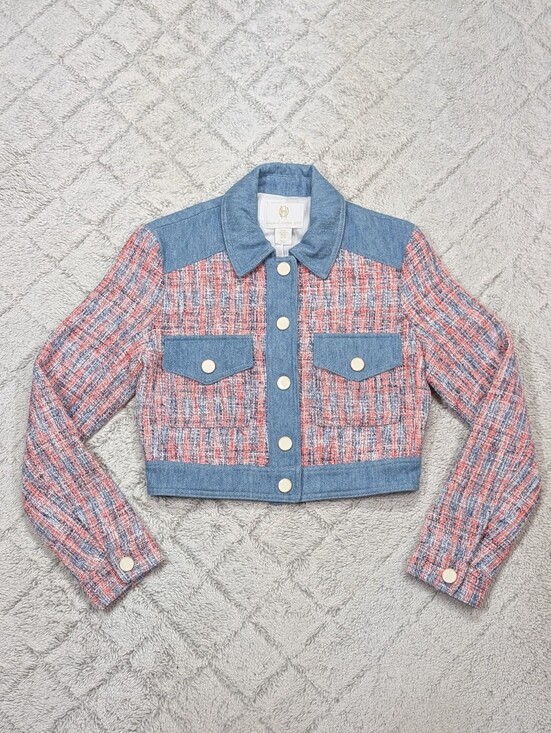 House of Harlow 1960 Jackets & Blazers - House of Harlow 1960 Jacket Womens XS Blue Red Denim Tweed Crop Preppy Retro